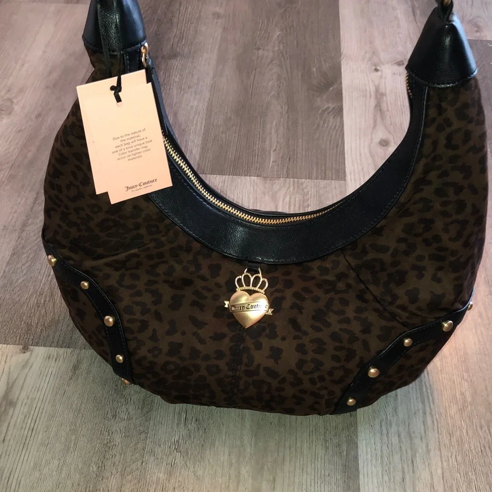 Juicy Couture Chocolate Velvet Leopard Print Retro Glam Hobo COHO Bag NWT